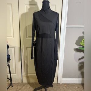 bebe Black Asymmetrical Long Sleeve Dress